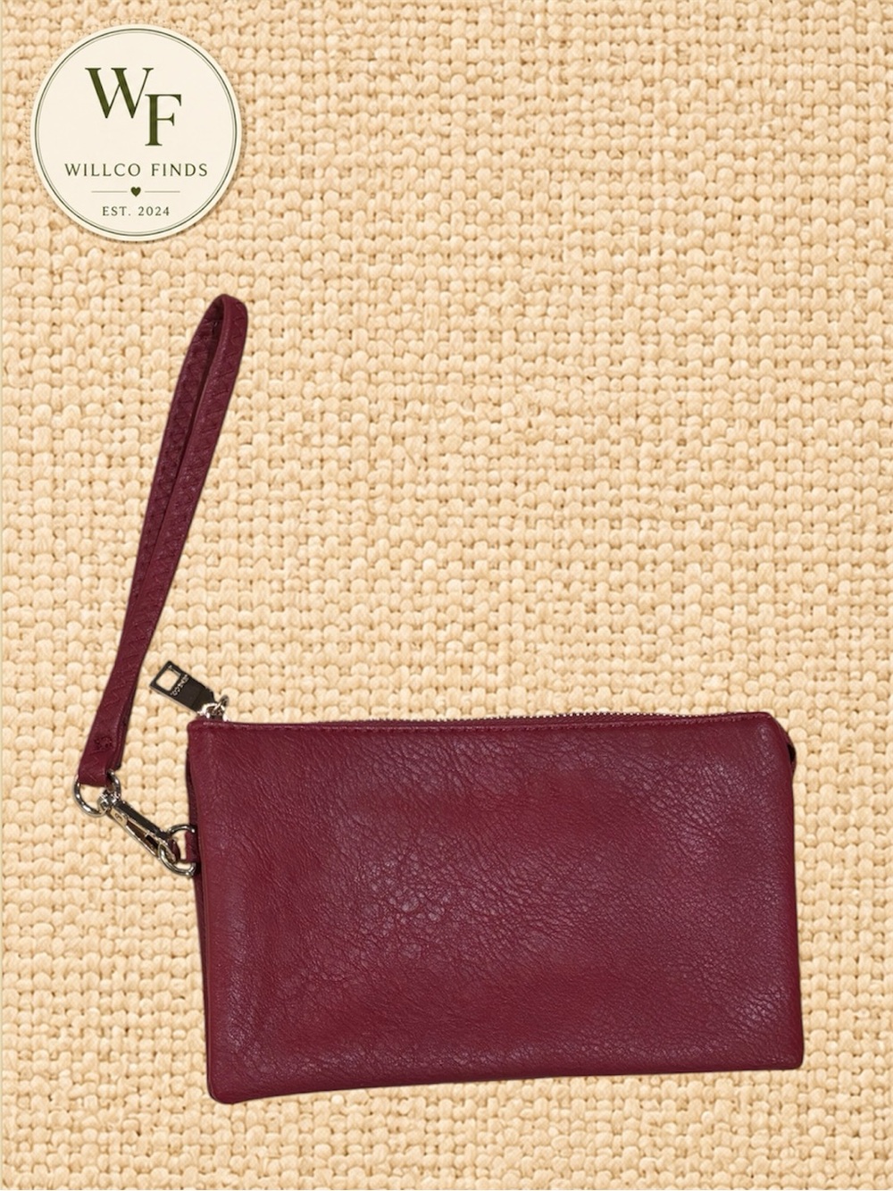 Jen & Co Burgundy Wristlet Wallet Clutch Organizer Zip Around